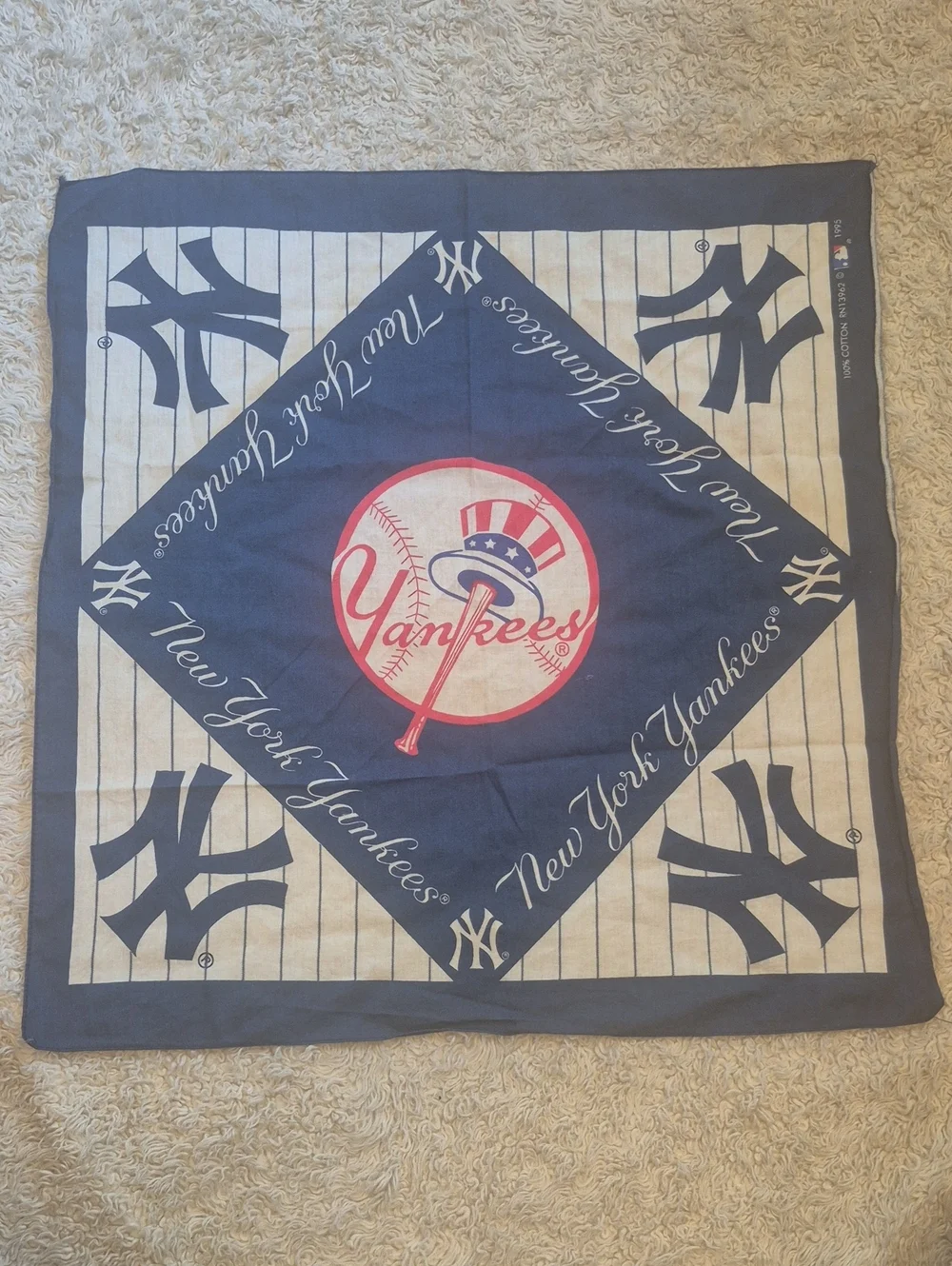 Vintage 90s NY Yankees Bandana 1995 New York MLB Baseball Team Logo Handkerchief